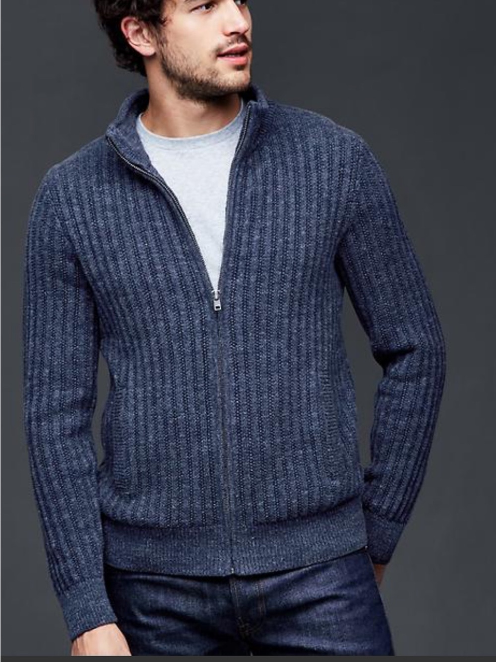 GAP Men's Navy Ribbed Zip-Up Sweater Jacket